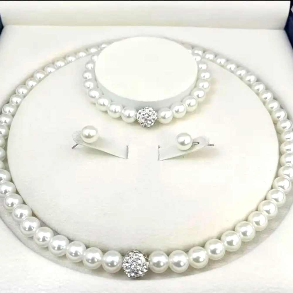 3 Piece Imitation Pearl & Rhinestone Jewelry Set